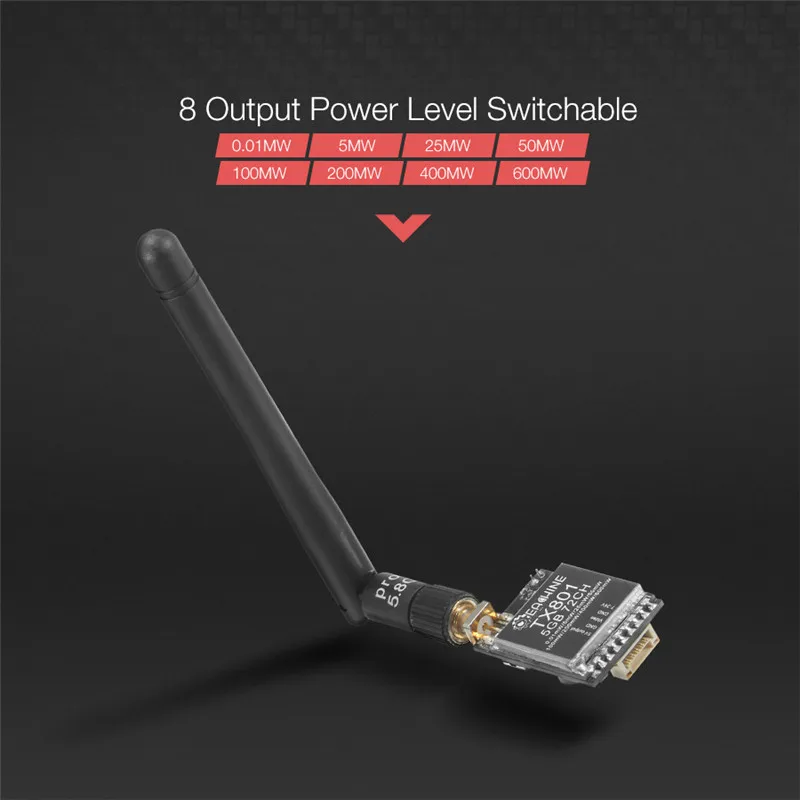 Eachine TX801 5,8G 72CH 0,01 мВт 5 мВт 25 мВт 50 мВт 100 мВт 200 мВт 400 МВт 600 мВт Переключатель AV VTX FPV передатчик для FPV квадрокоптера дрона