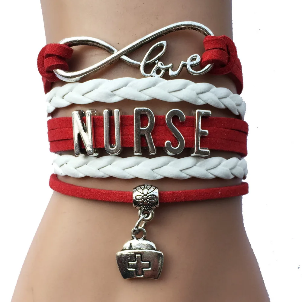 Дропшиппинг Infinity Love браслет с надписью Nurse пользовательский красный белым