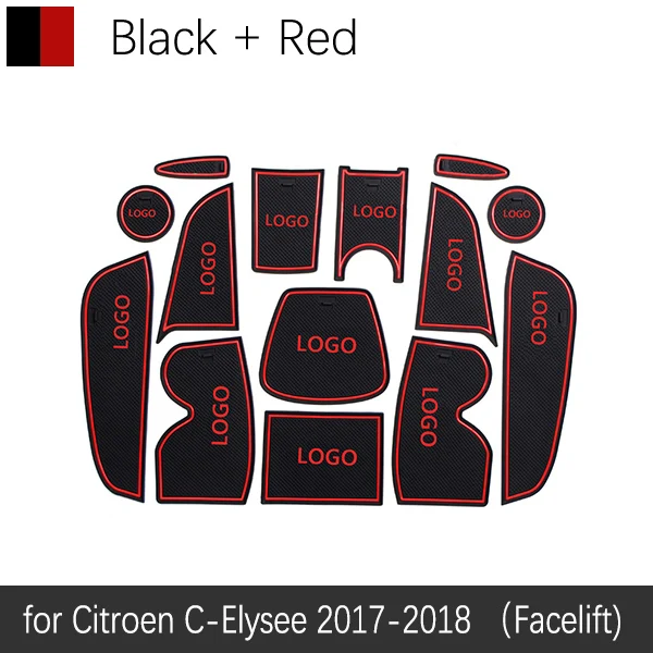 Противоскользящие резиновые ворота слот чашки коврик для Citroen C4 MK1 MK2 C5 C-Elysee C4 C5 Aircross DS 7 CElysee DS7 аксессуары наклейки - Название цвета: Red C-Elysee 17-18