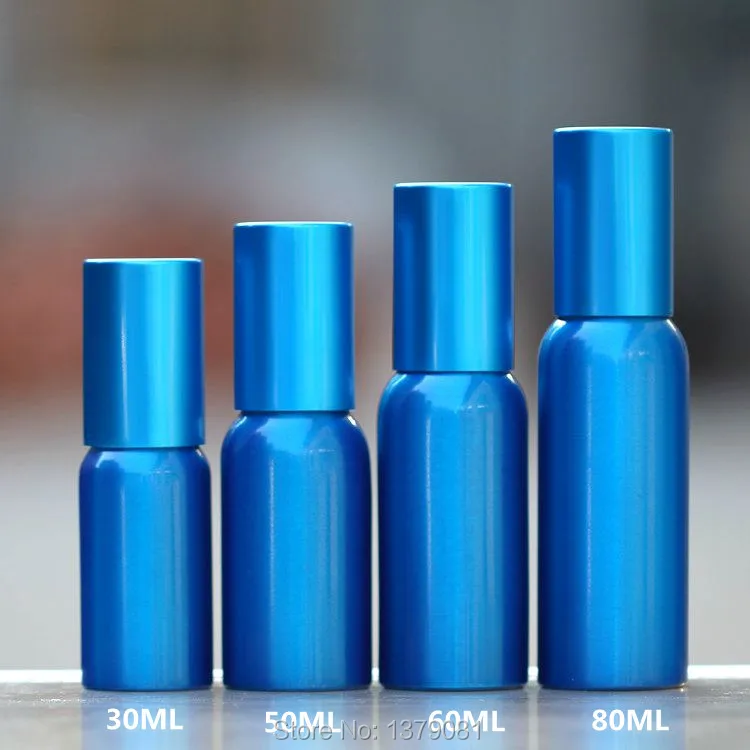 30pcs 30ml 50ml 60ml 80ml High Grade Blue Aluminum Spray Bottle, DIY Empty Elagant Aluminum Emulsion Sprayer Cosmetic Container