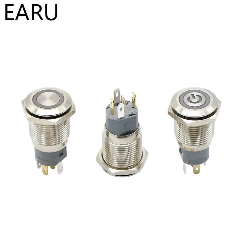 Металлический кольцевой кнопочный выключатель 16 мм светодиодный 5 380 В 12 6 в