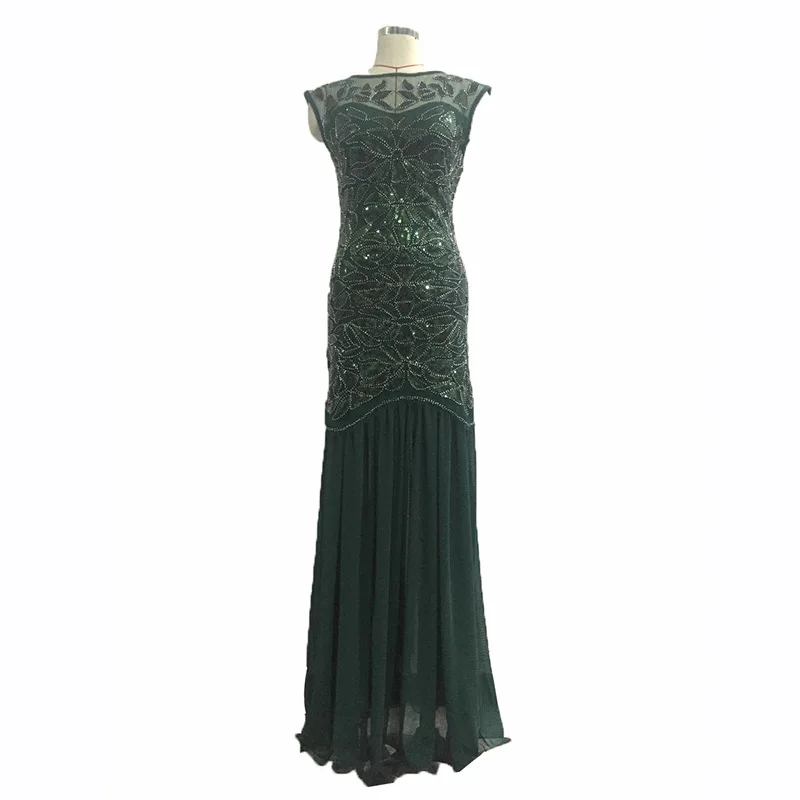 1920 S бисером и блестками Гэтсби Хлопушки платья Длинные Винтаж Для женщин