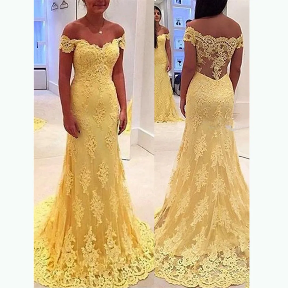 ANTI Arabic Yellow Mermaid Long Prom Dresses 2019 Backless Formal Party Gowns Women vestidos de gala Longue jurken Custom | Свадьбы и