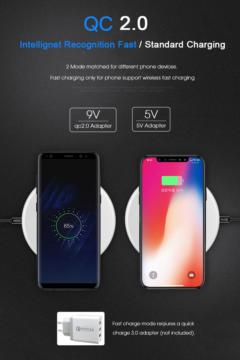 Konsmart Mini QC 2,0/3,0 быстрое зарядное устройство Qi для iPhone 8 10 X samsung S6 S7 S8 Plus Note8 Быстрая зарядка