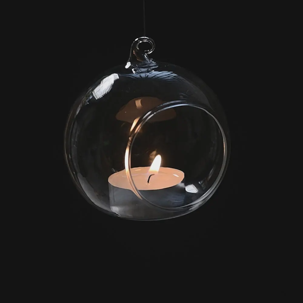 

6/8/10/12Cm Clear Glass Round Hanging Candle Tea Light Holder Candlestick Home Wedding Party Transparent Hanging Decor