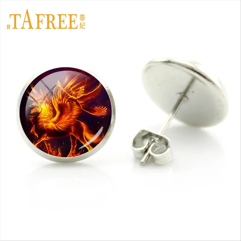 Круглые серьги гвоздики TAFREE с радужным конем и единорогом белые рожки животными