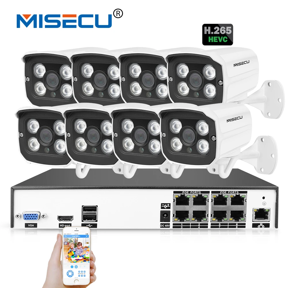 Misecu 4 К H.265/H.264 48 В 8CH POE 2.0MP/3.0MP/4.0MP Hi3516D P2P plug play HDMI металлической решеткой Ночное