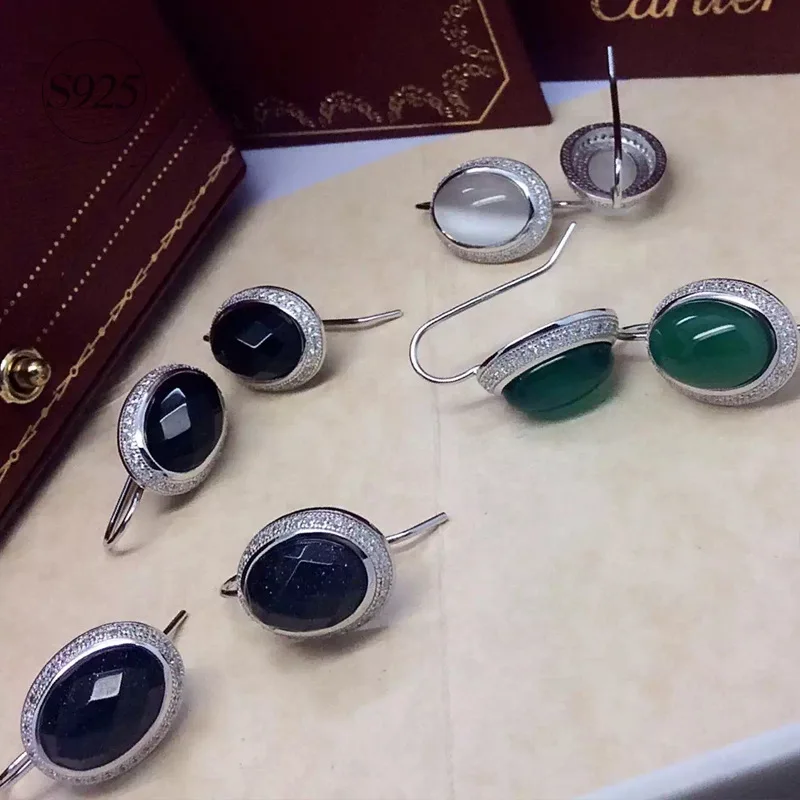 Женские серьги с овальным коротким халцедоном E1573|earring female|silver oval earringsopal earrings blue |