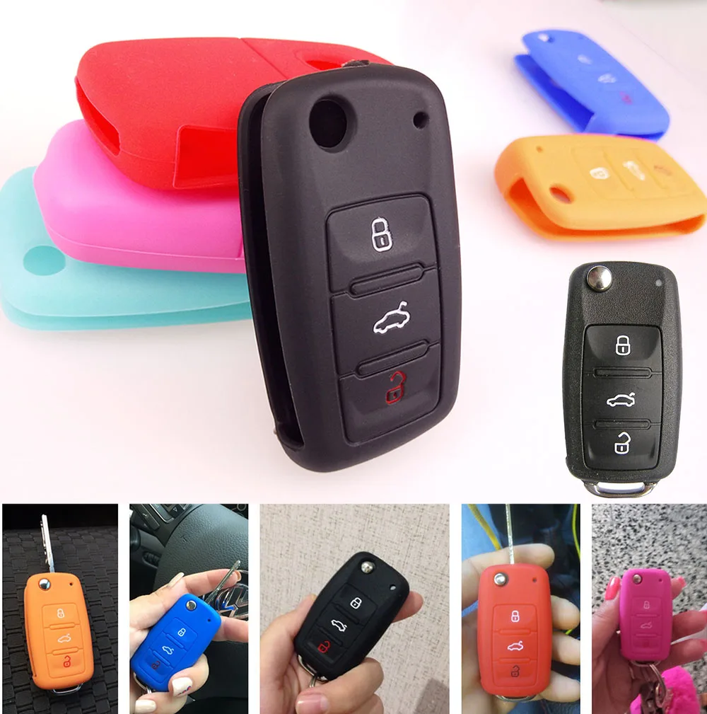 Силиконовый ключ с откидной крышкой подходит для Vw Golf Polo Passat Skoda Octavia Seat Ibiza Altea Toledo