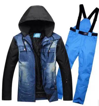 blue blue Мужское зимнее пальто для сноуборда, дышащая куртка, мужской костюм для сноуборда, мужской пуховик для сноуборда и штаны, зимняя Лыжная куртка, пальто для мужчин - Цвет: blue blue