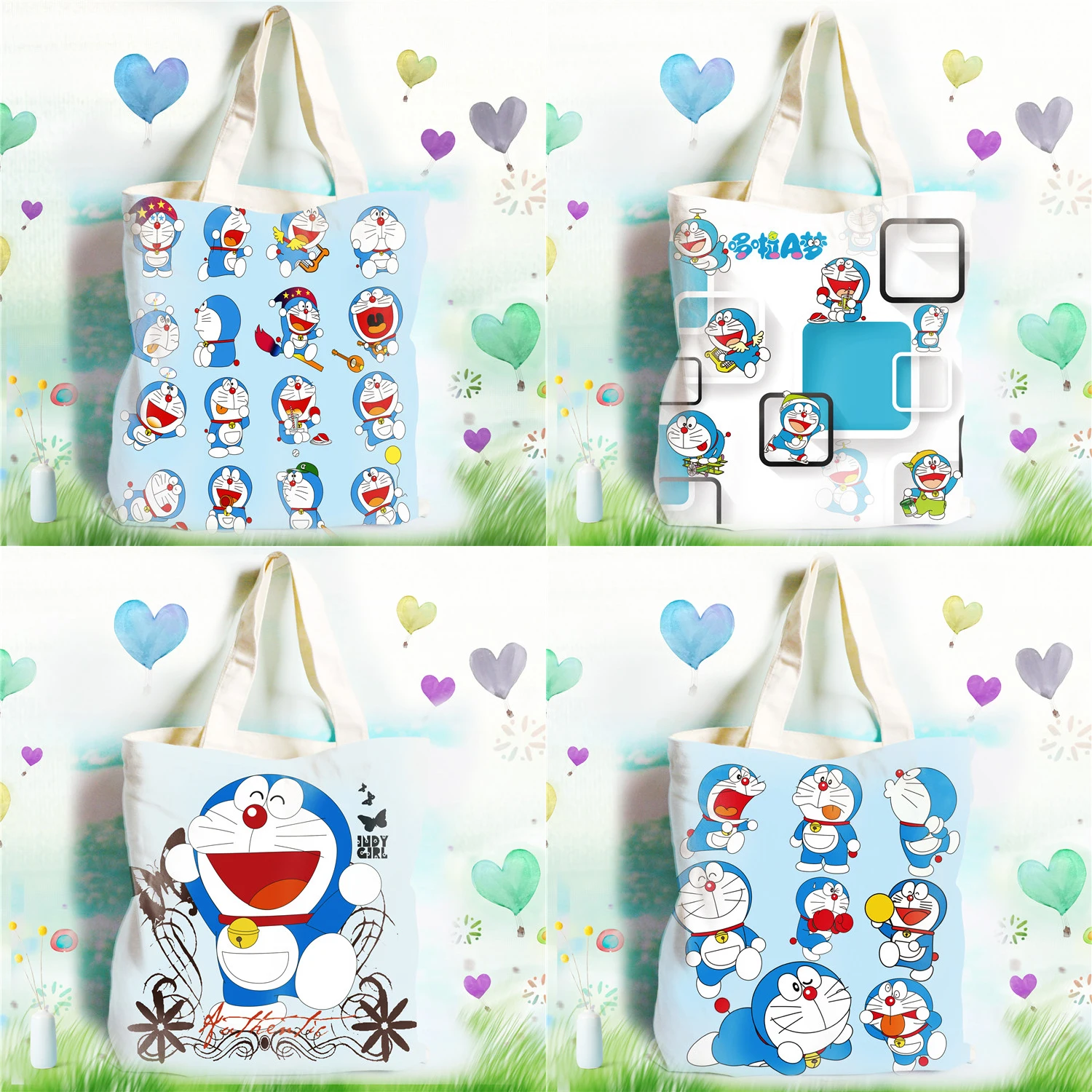 Doraemon сумка на заказ Женская Холщовая Сумка-тоут ручная работа для покупок