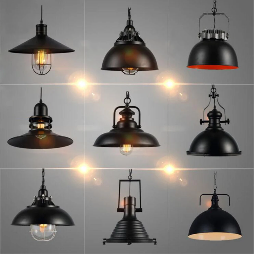 Industrial Vintage Pendant Lights with E27 Edison Bulb, American Country Style Loft Iron Retro Pendant Lamp for Kitchen, Black