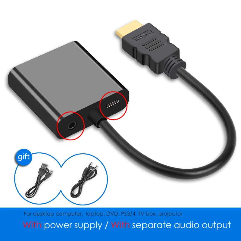 EECPT HDMI в VGA адаптер конвертер цифро-аналоговый видео аудио 1080P Адаптер для PS4 ТВ коробка ноутбук к ПК экран ТВ проектор - Цвет: Black-003