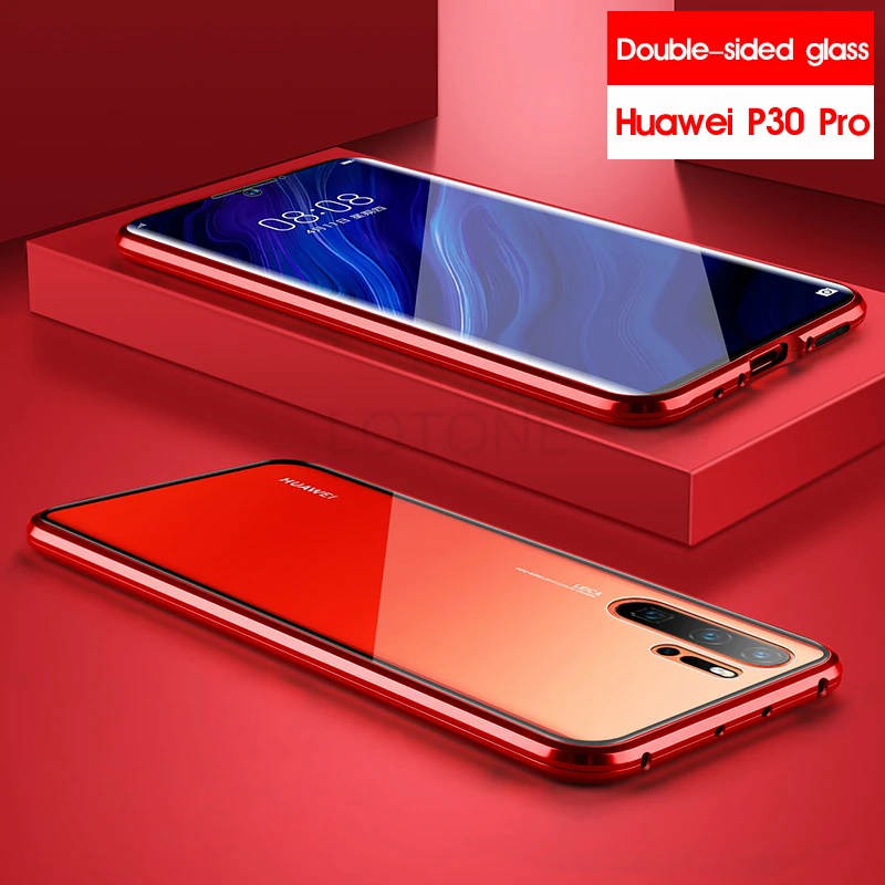 Двойной изогнутый 360 чехол на весь корпус для huawei P30 Pro P20 P20Pro P30Pro, магнитный металлический бампер и переднее закаленное стекло