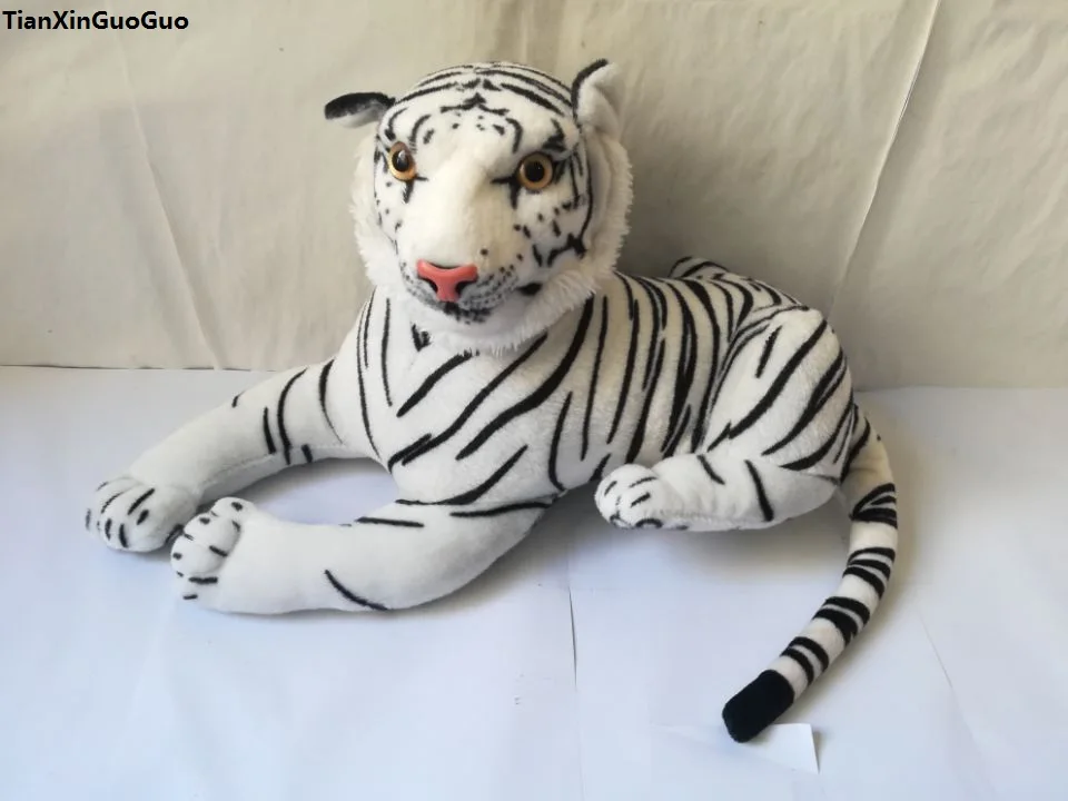 

about 45cm simulation white tiger plush toy prone tiger doll pillow toy birthday gift w1581