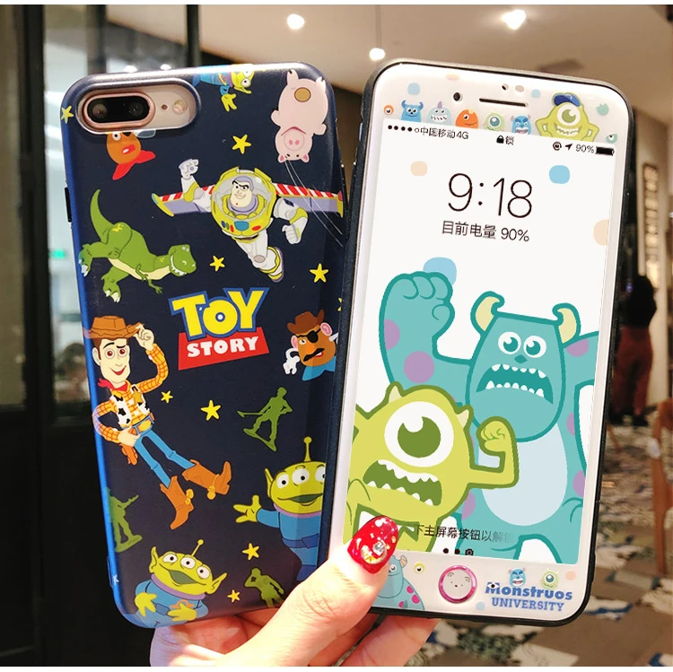 Для iPhone 8 8plus История игрушек Базз инопланетянин чехол + закаленное стекло экран