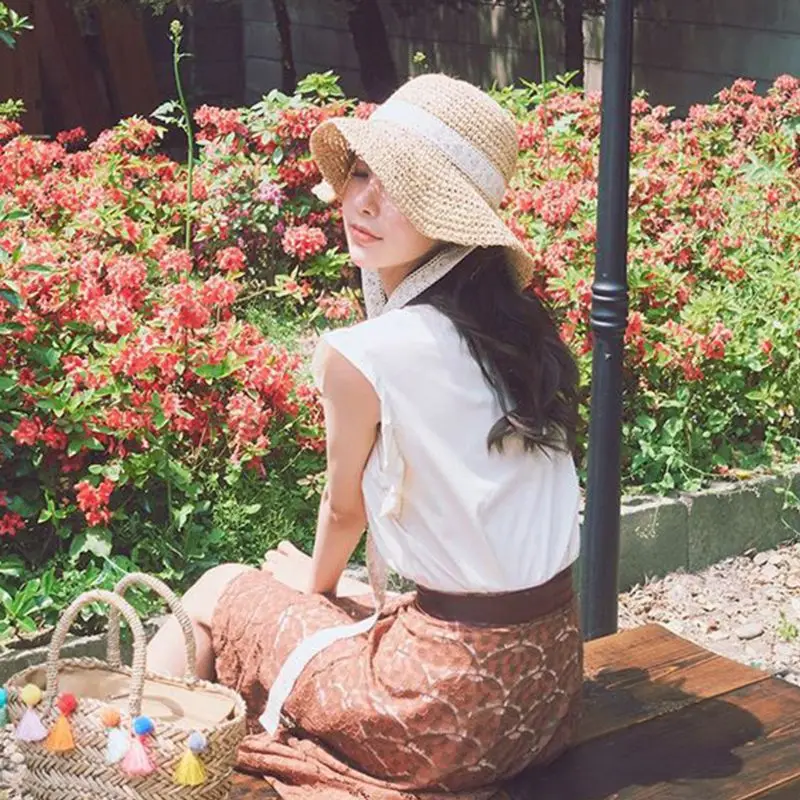 Японская литературная летняя соломенная плетеная шляпа в рыбацком стиле вязаная