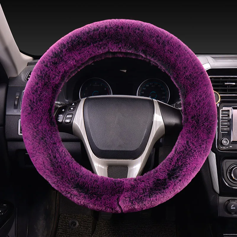 Purple Чехлы из искусственного меха кролика, чехол на руль, милый теплый плюшевый чехол на руль, высококачественный чехол на руль из искусственного меха FFWC01 - Название цвета: Purple