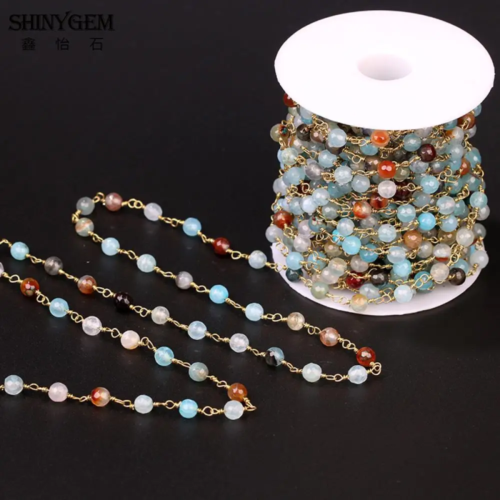 ShinyGem позолота Радуга Натуральный камень бусы 6 мм граненый круглый красочные