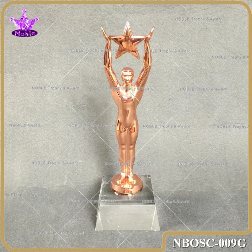 Noble Gold Silver Bronze Metal Oscar Statuette On Clear Crystal Base |