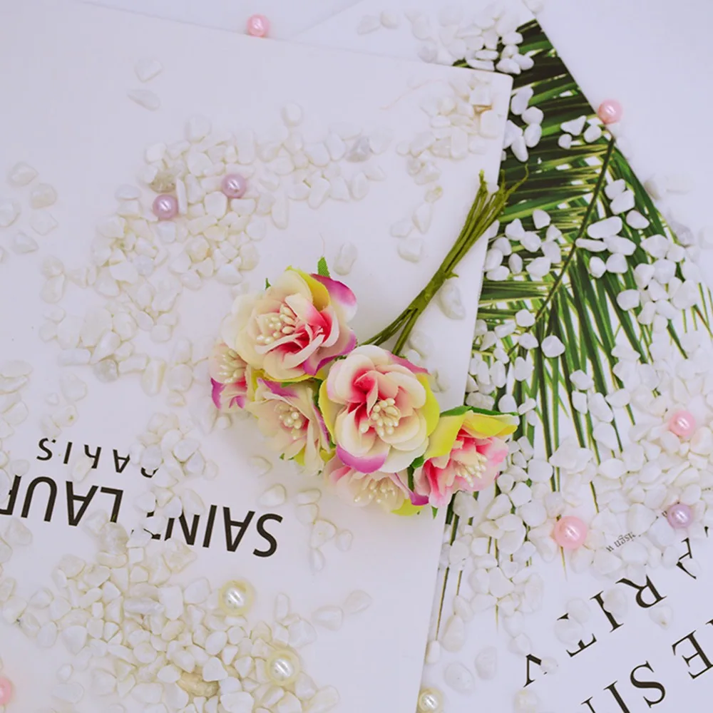 champagne pink 6 шт. прекрасный букет DIY рождественская Подарочная коробка гирлянда домашний свадебный Декор Аксессуары искусственная тычинка скрапбук недорогие искусственные цветы - Цвет: champagne pink