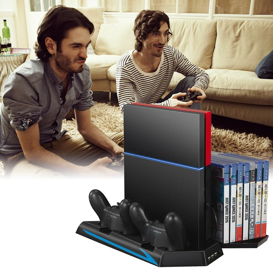 Вертикальная подставка для PS4 + зарядная док-станция контроллера охлаждающий