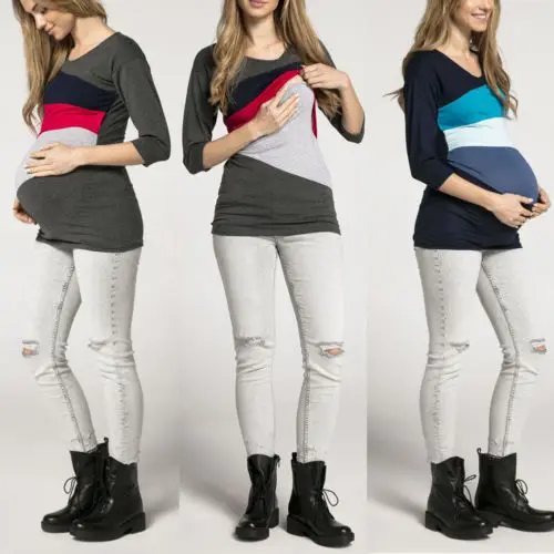 Pudcoco New Spring Autumn Women Nurcing T Shirt Pregnant Maternity Nursing Splice Top Breastfeed Long Sleeve Pregnancy Clothes | Мать и