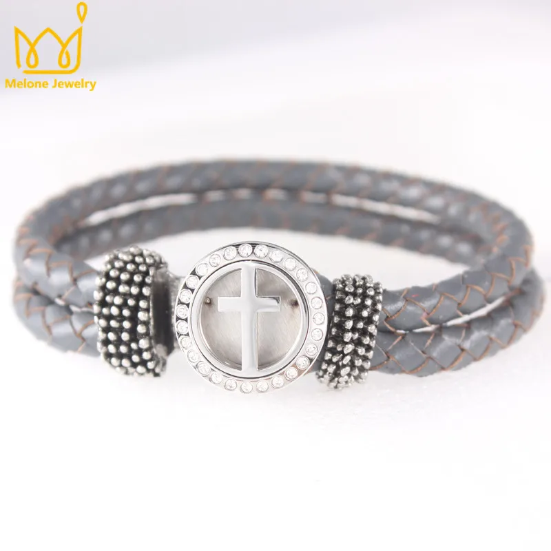 Браслет из 100% натуральной кожи с серебристыми кристаллами нержавеющей стали 316L |