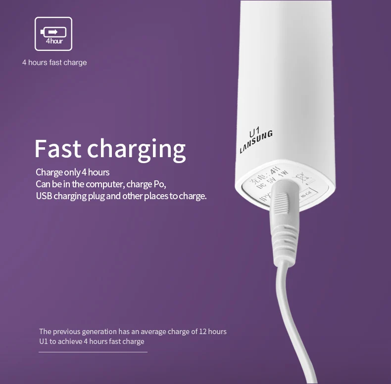 Lansung sonic электрическая зубная щетка Ultra sonic USB перезаряжаемая зубная щетка для взрослых Smart 4 насадки для зубных щеток Сменное отбеливание