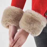 fashion winter warm women arm warmer faux fur soft elastic wrist slap on cuffs arm warmer plush thicken accessories gray white