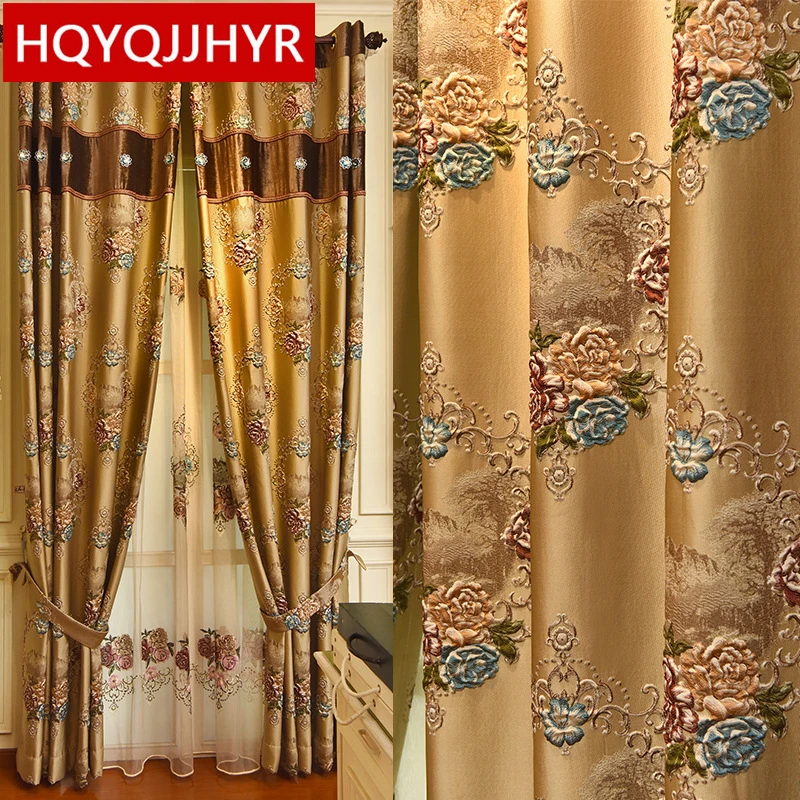 

European top luxury 3D embossed blackout living room curtains for high-end hotel villa apartment with Voile Curtain for bedroom