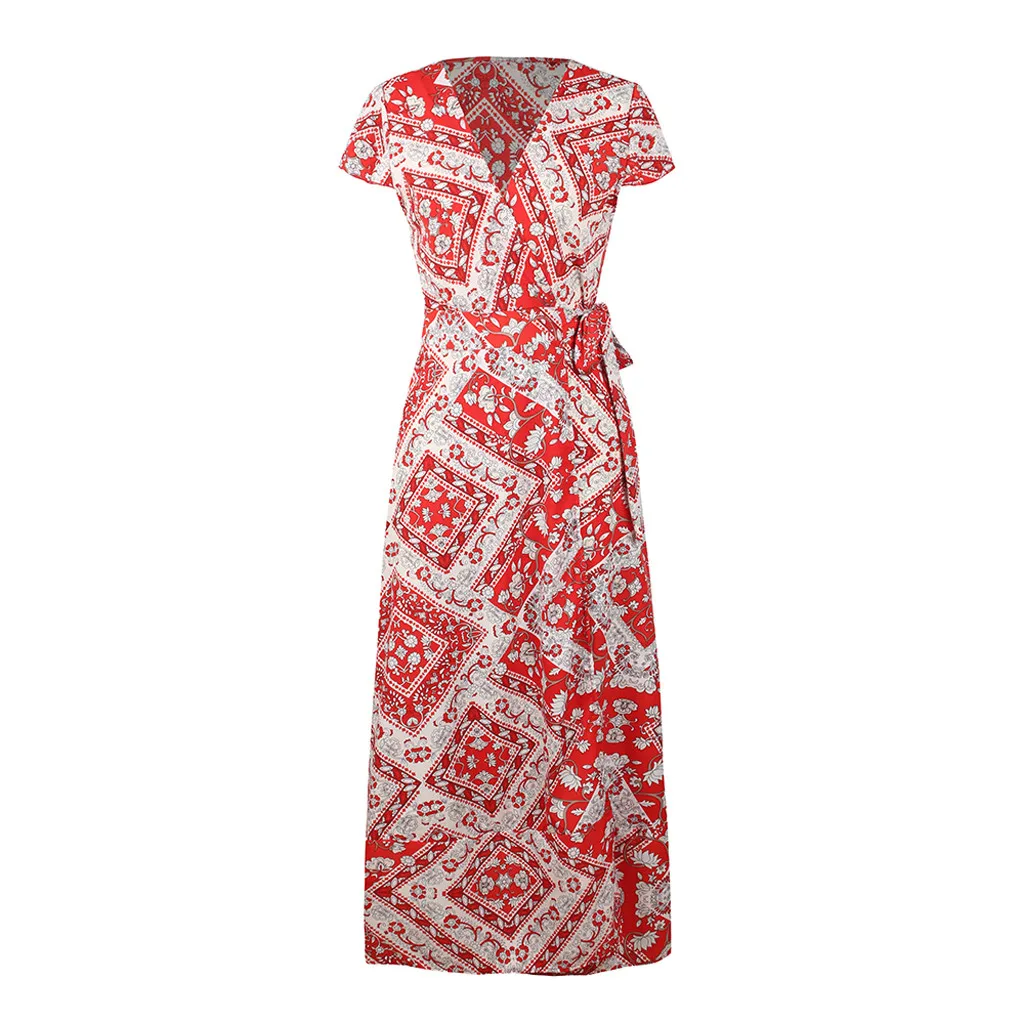 Свободное женское платье из страуса, бохо, длинное, VNeck, цветочное, синее, вечернее пляжное платье, сарафан, растущее, свежее, модное, женское платье, летнее