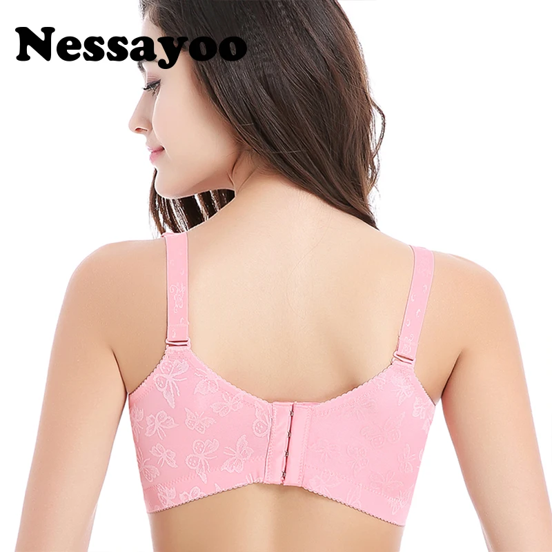 Nessayoo, пуш-ап, сексуальный бюстгальтер, вышивка, женский, беспроводной, 44, 46, Femme, большой, C, D, чашка размера плюс, бюстгальтер, кружево, XXX, BH, бесшовный