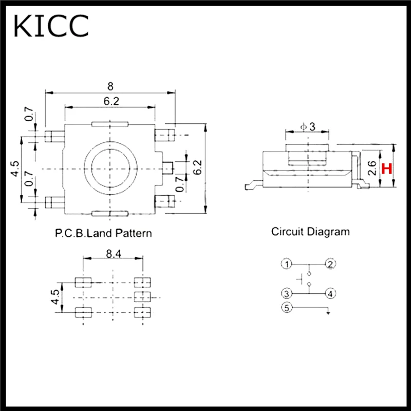

6*6*3.1mm SMD5 Black Push Button Switch 6x6x3.1 Touch micro switch 100Pcs