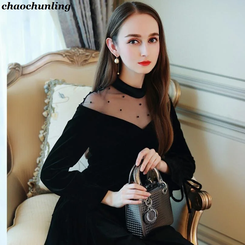 Англия мода Для женщин большой маятник Стиль вечерние Вельветовое платье 2019