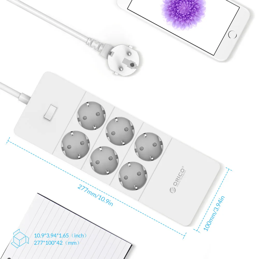 ORICO Защита от перенапряжения USB зарядное устройство бытовая техника 4 6 8 AC EU шнур