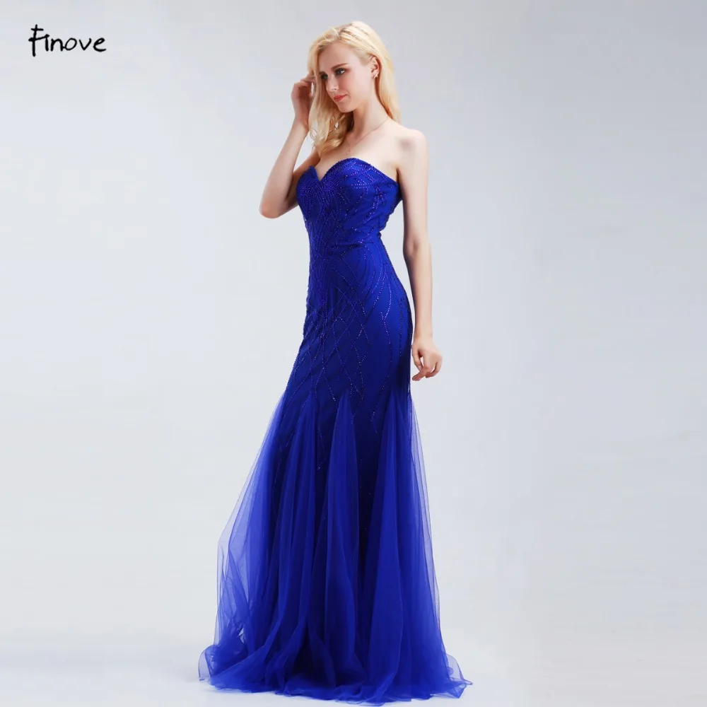 Finove платье с юбкой годе Королевского синего цвета Вечерние платья Длинные 2019