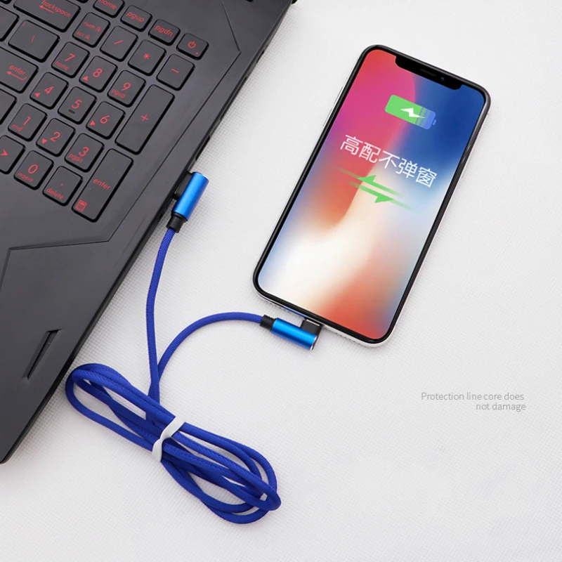 Кабель с разъемом USB типа C двойной L 90 градусов для быстрой зарядки Samsung S8 S9 Note 9 Xiaomi
