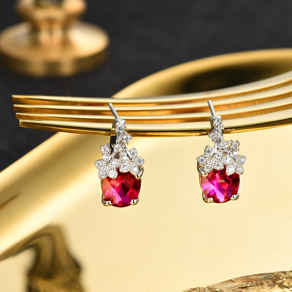 Женские серьги из серебра 100% пробы с рубином 925 карата|drop earrings|earrings dropsearrings earring |
