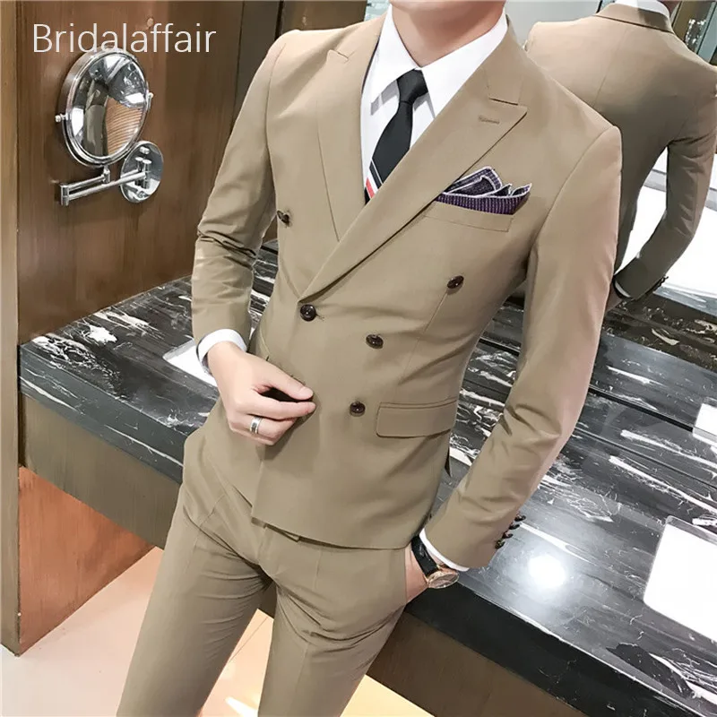 Wonderful Mens Suit 2018 Grey Jacket with Pants Set Formal Business Men Groom Two Pieces Slim Fit Suits Prom Wedding Tuxedos | Мужская