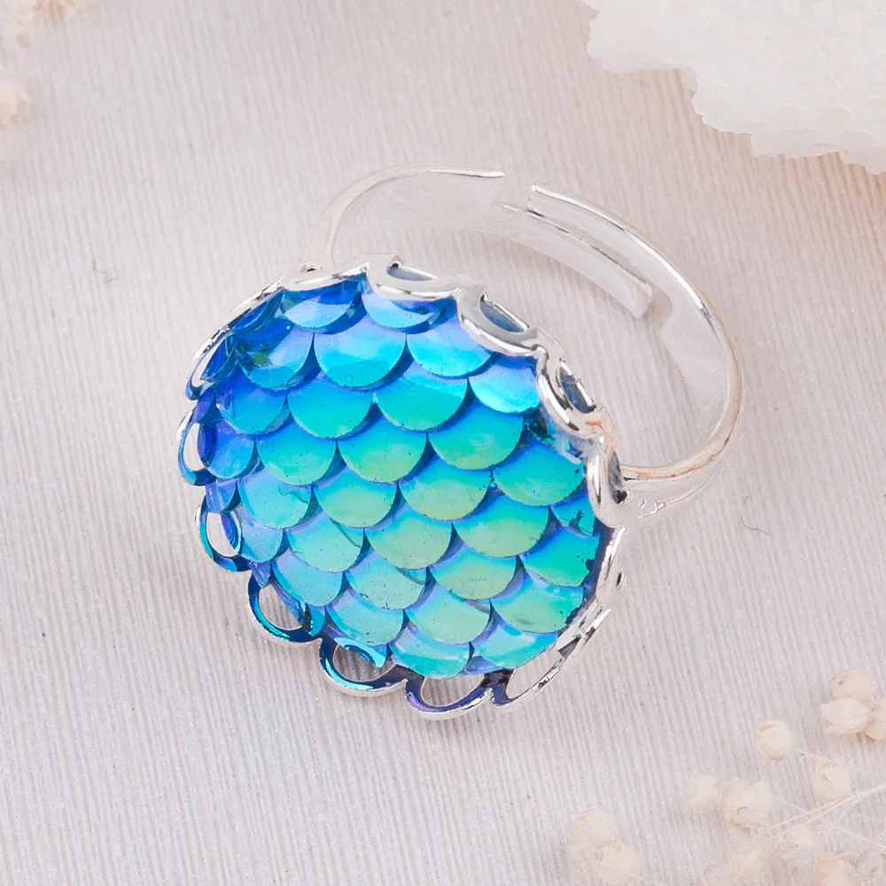 Регулируемые кольца DoreenBeads ручной работы круглые рыбные весы серебряного цвета 16