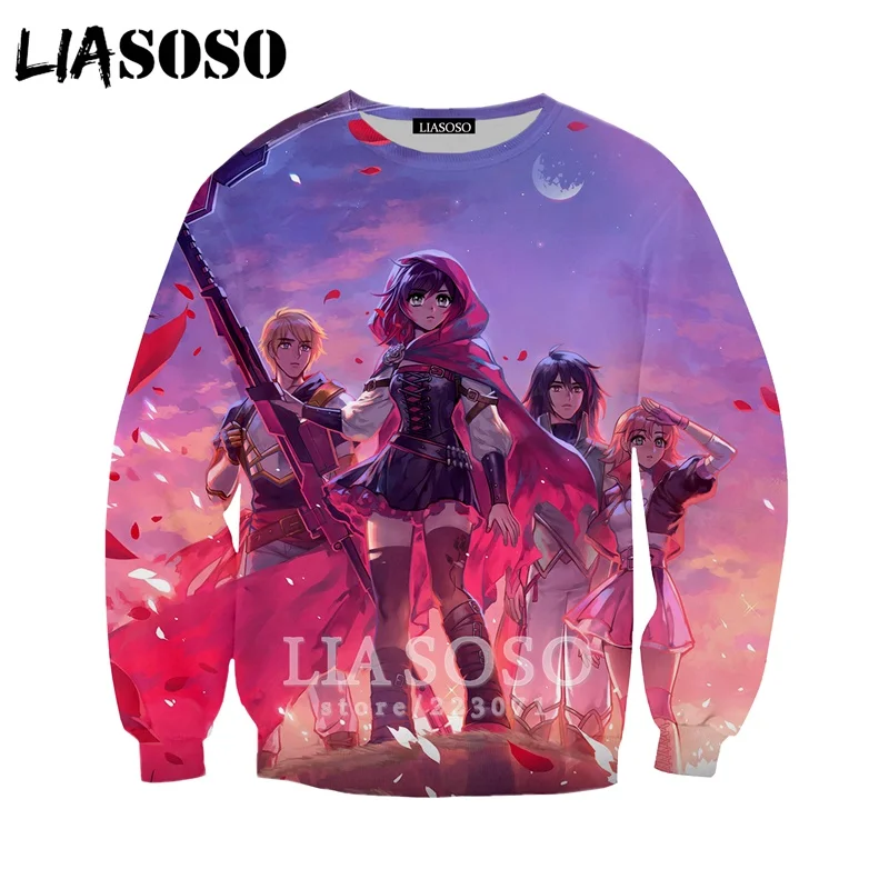 LIASOSO Осень Новые мужские и женские модные толстовки 3D принт Аниме RWBY Толстовка длинный рукав хип хоп Harajuku пуловер B012-19
