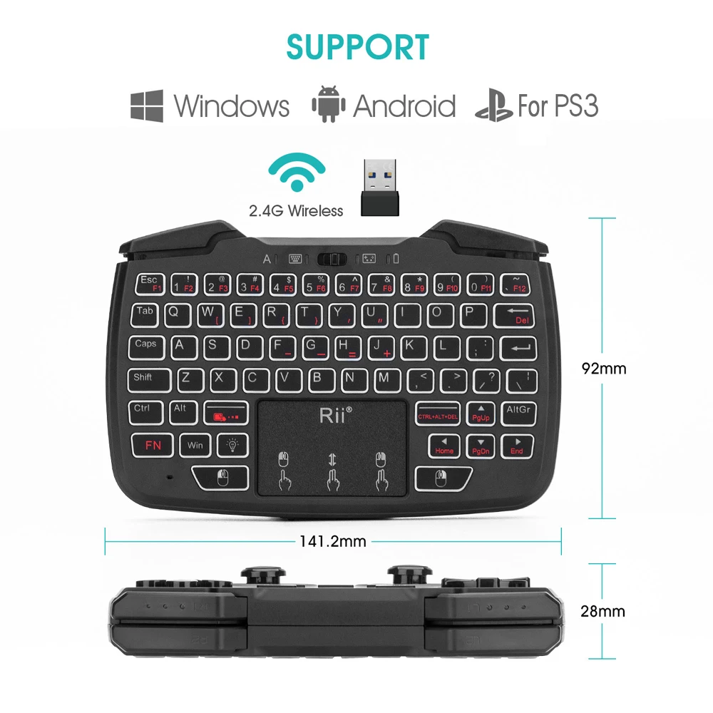 Беспроводной игровой контроллер Rii RK707 2 4 ГГц игровая клавиатура мышь