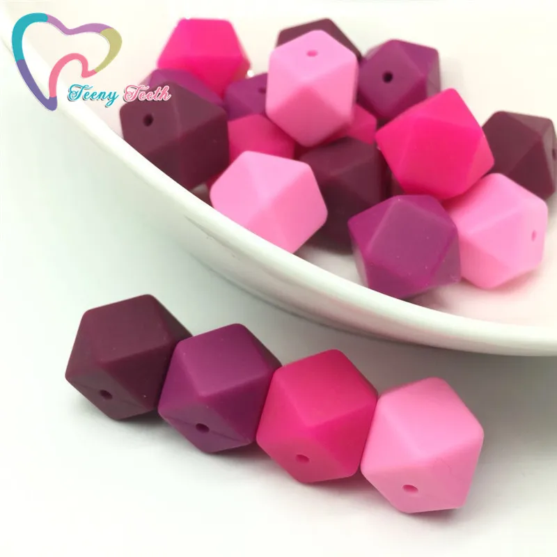Pacifier Holder Accessory 10 PCS Pinky&ampRed Wine17 MM Silicone Hexagon Beads DIY Jewelry Teething Baby Pendant Nursing Necklace |