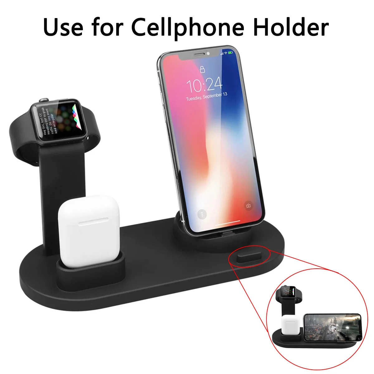 Беспроводная зарядная подставка 3 в 1 Qi для iPhone X XS Max XR Airpod Apple Watch док-станция 4 |