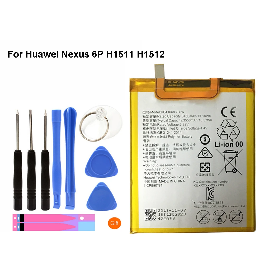 Оригинальный аккумулятор HB416683ECW для телефона Huawei Nexus 6P H1511 H1512 3450 мАч оригинальный
