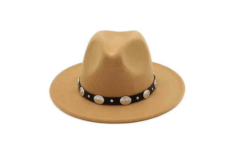 Fashion Wool Men's Women's Winter Autumn Fedora Hat With DIY Punk Belt Wide Brim Church Sombreros Jazz Cap Top Sun Hat