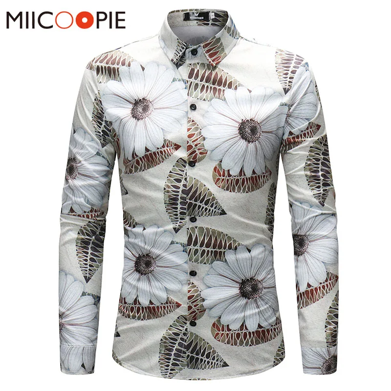 Повседневное рубашки Для мужчин Марка Slim Fit Для мужчин геометрический узор печати с длинным рукавом Социальный рубашка Для мужчин брендовая одежда Camisa 4XL - Цвет: 42