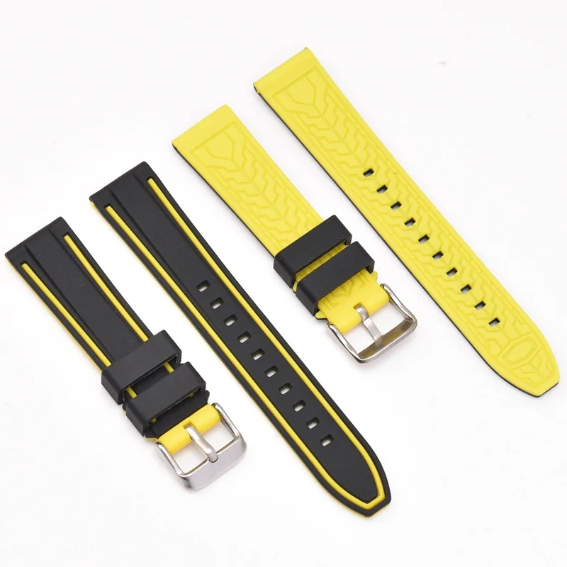 black yellow BEAFIRY мягкий силиконовый резиновый ремешок для часов 20 мм 22 мм 24 мм водонепроницаемый ремешок для часов Черный Серый Оранжевый Синий Красный Желтый Белый спортивный - Цвет ремешка: black yellow