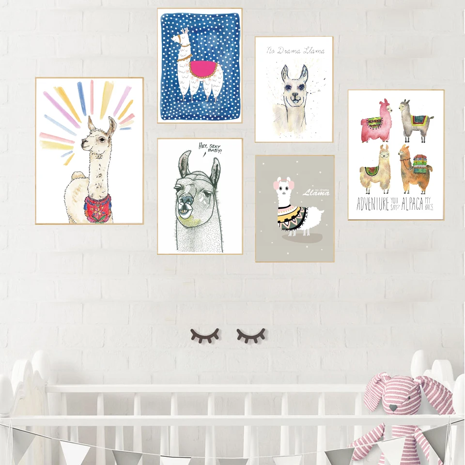 Семья стены искусства мультфильм лама Холст Плакаты и принты холст картина